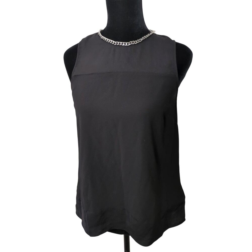 Michael Kors Sleeveless Tank Top Black Small w. Silver Chain Neckline